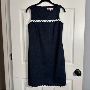 Jude Connally denim-look stretch sheath dress with rick-rack, sz XS, nautical